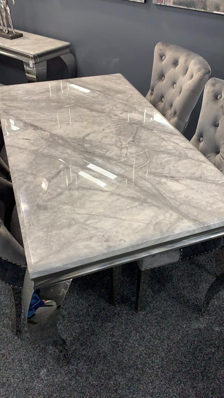Louis Grey Marble Dining Table Set - Finishing Touches