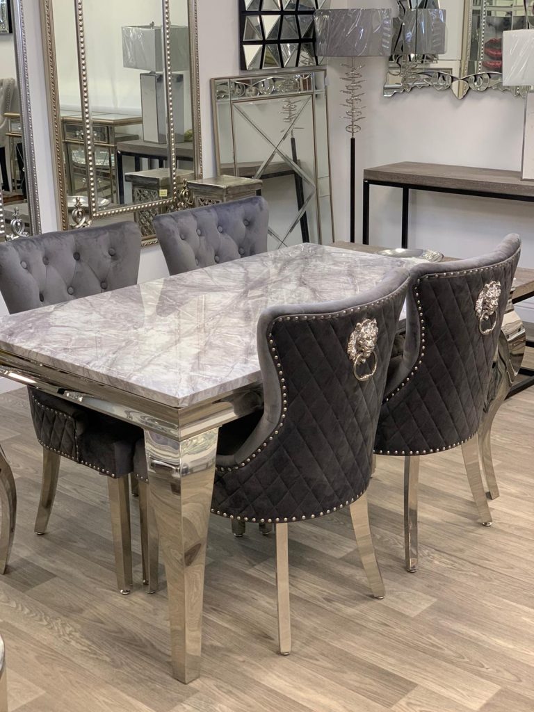 Louis Grey Marble Dining Table Set - Finishing Touches